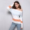 Slash Neck Striped Color Stretch Knitting Sexy Sweater - Image 3