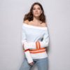 Slash Neck Striped Color Stretch Knitting Sexy Sweater