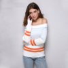 Slash Neck Striped Color Stretch Knitting Sexy Sweater - Image 4