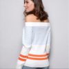 Slash Neck Striped Color Stretch Knitting Sexy Sweater - Image 5
