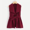 Solid Drape Collar Sleeveless Elegant Coat With Belt