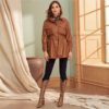 Faux Leather Belted Outwear Coats