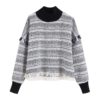 Stand Collar Tweed Long Sleeve Casual Jumper Tops