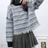 Stand Collar Tweed Long Sleeve Casual Jumper Tops - Image 4