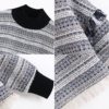 Stand Collar Tweed Long Sleeve Casual Jumper Tops - Image 5