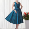 Taffeta A Line Party Knee Length V Neck Cocktail Bridesmaid Dress With Flower