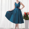 Taffeta A Line Party Knee Length V Neck Cocktail Bridesmaid Dress With Flower - Image 2