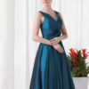 Taffeta A Line Party Knee Length V Neck Cocktail Bridesmaid Dress With Flower - Image 3