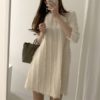 Three Quarter Korean Style Fashionable Elegant Mini Sweater Dress