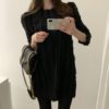 Three Quarter Korean Style Fashionable Elegant Mini Sweater Dress - Image 9