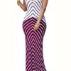 Two Tone Bold Stripe Design Long Dress