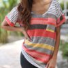 V Neckline Striped T-Shirt - Image 2