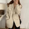 Vintage Chic Plaid Elegant Notched Collar Loose Blazers