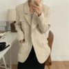 Vintage Chic Plaid Elegant Notched Collar Loose Blazers - Image 7