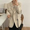 Vintage Chic Plaid Elegant Notched Collar Loose Blazers - Image 9