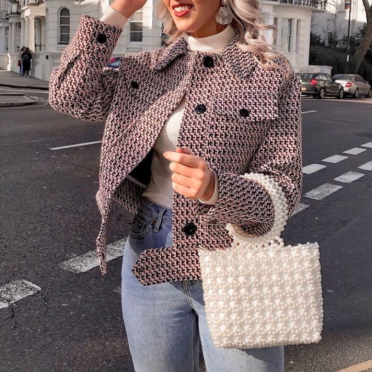Vintage Tweed Elegant Button Retro Short Blazer
