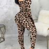 Animal Print Bateau Neck Long Sleeves Stretch Polyester Skinny Playsuit - Image 2
