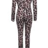 Animal Print Bateau Neck Long Sleeves Stretch Polyester Skinny Playsuit - Image 3