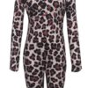 Animal Print Bateau Neck Long Sleeves Stretch Polyester Skinny Playsuit - Image 4