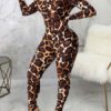 Animal Print Bateau Neck Long Sleeves Stretch Polyester Skinny Playsuit - Image 5