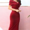 Bodycon Dresses Off The Shoulder Split Front Backless Sexy Short Sleeves Pencil Dress - Image 2