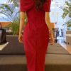 Bodycon Dresses Off The Shoulder Split Front Backless Sexy Short Sleeves Pencil Dress - Image 3
