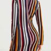 Bodycon Dresses Stripes High Collar Long Sleeves Pencil Dress - Image 3