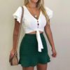 Butterfly Sleeve Sexy V-neck Button Chiffon Slim Short Tops - Image 3