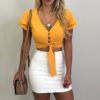 Butterfly Sleeve Sexy V-neck Button Chiffon Slim Short Tops - Image 9