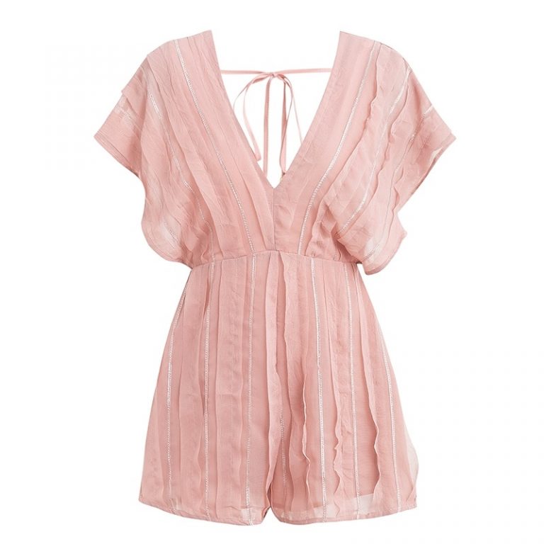 Casual Backless Lace Up V Neck Beach Jumpsuit - Image 5