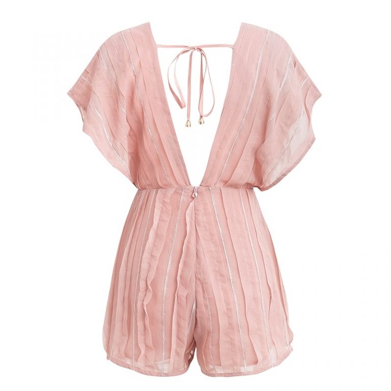 Casual Backless Lace Up V Neck Beach Jumpsuit - Image 6
