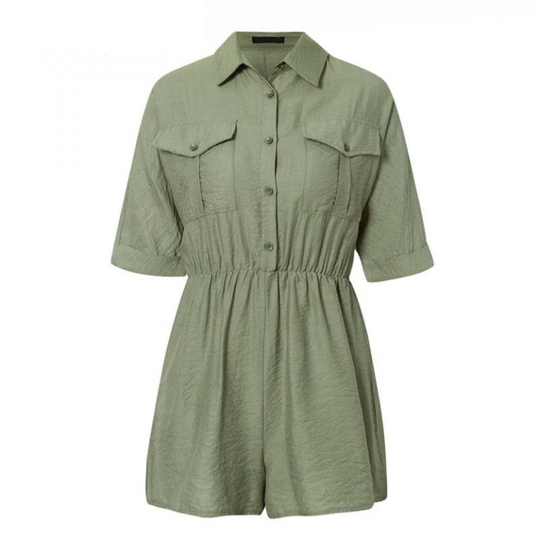 Casual Flower Embroidery Button Pocket Sash Belt Jumpsuit - Image 5