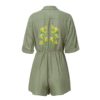 Casual Flower Embroidery Button Pocket Sash Belt Jumpsuit - Image 6