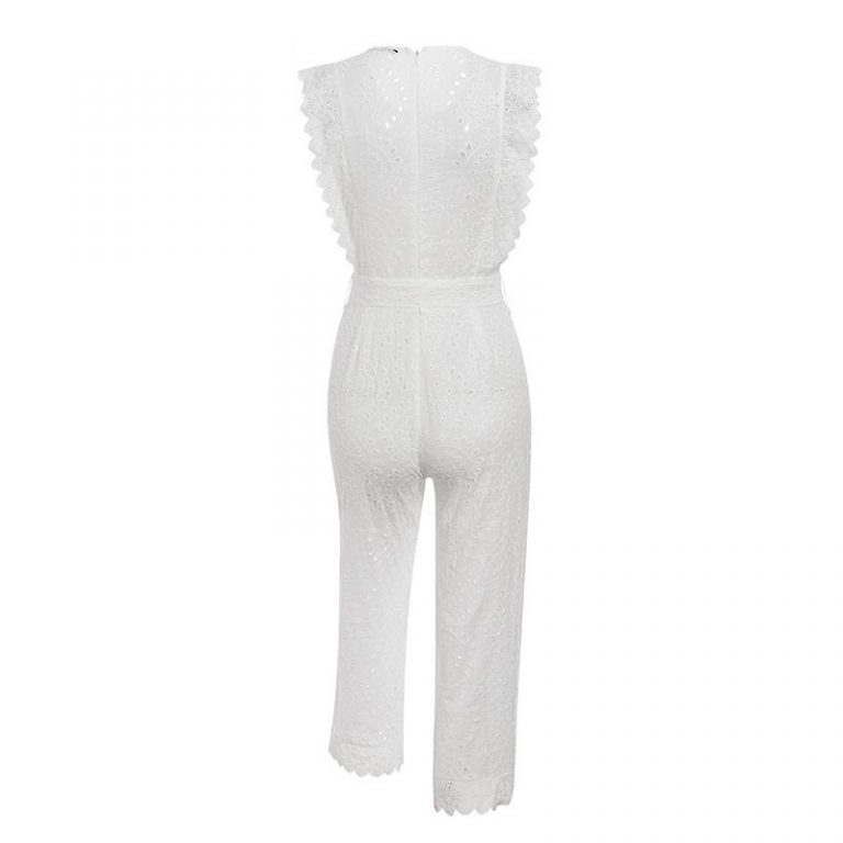 Casual High Waist Embroidery Bow Tie Jumpsuits - Image 7