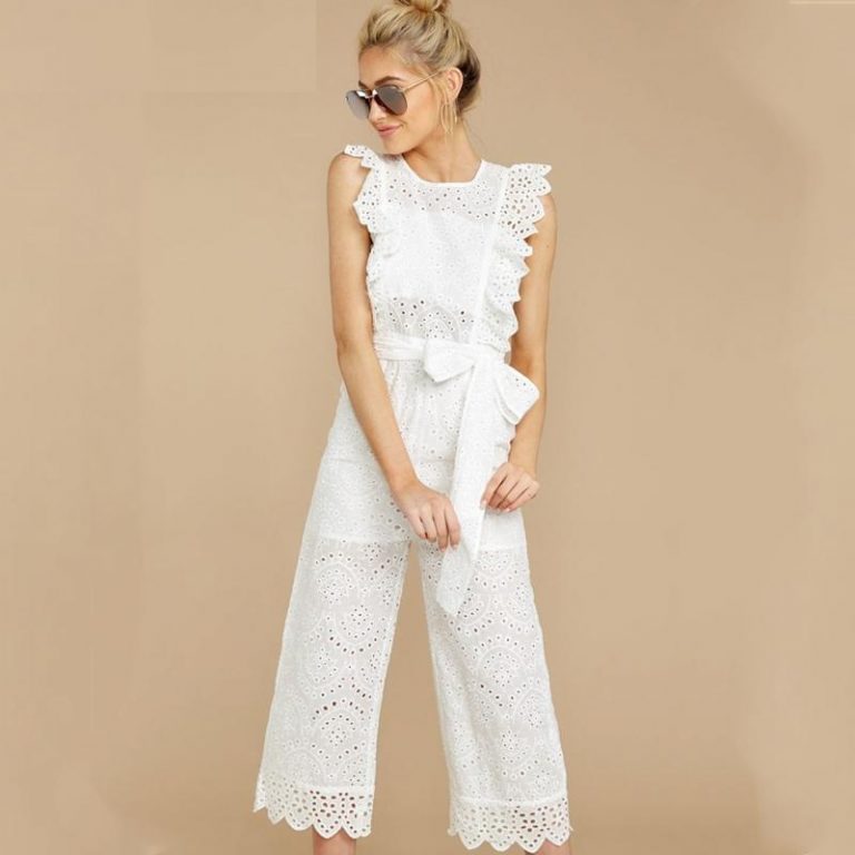 Casual High Waist Embroidery Bow Tie Jumpsuits - Image 4