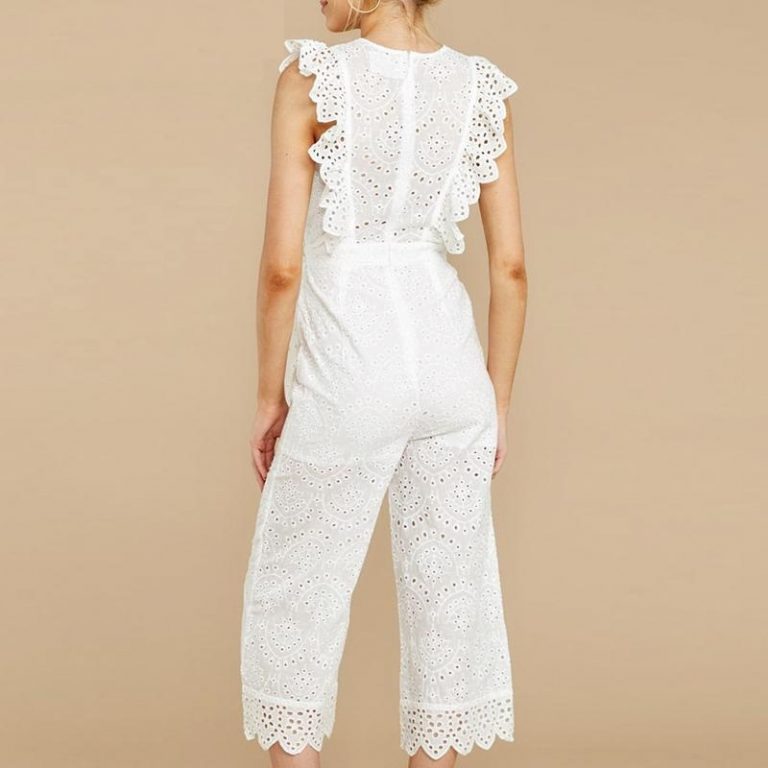 Casual High Waist Embroidery Bow Tie Jumpsuits - Image 5