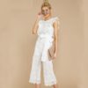Casual High Waist Embroidery Bow Tie Jumpsuits