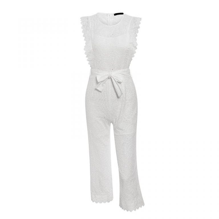 Casual High Waist Embroidery Bow Tie Jumpsuits - Image 6