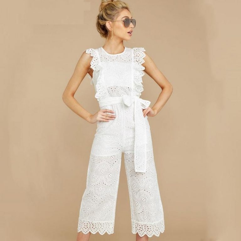 Casual High Waist Embroidery Bow Tie Jumpsuits - Image 3