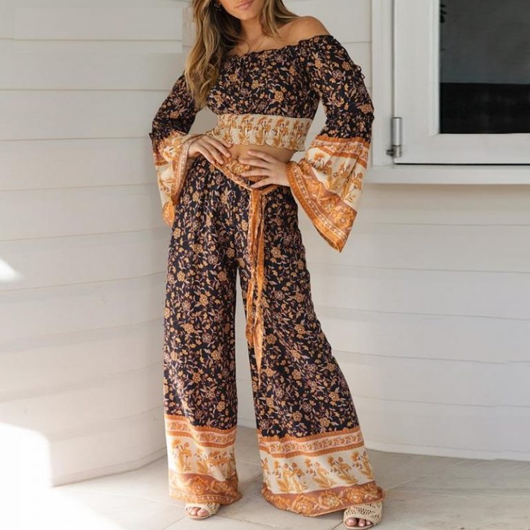 Casual Holiday Beach Floral Print Two Piece Jumpsuit