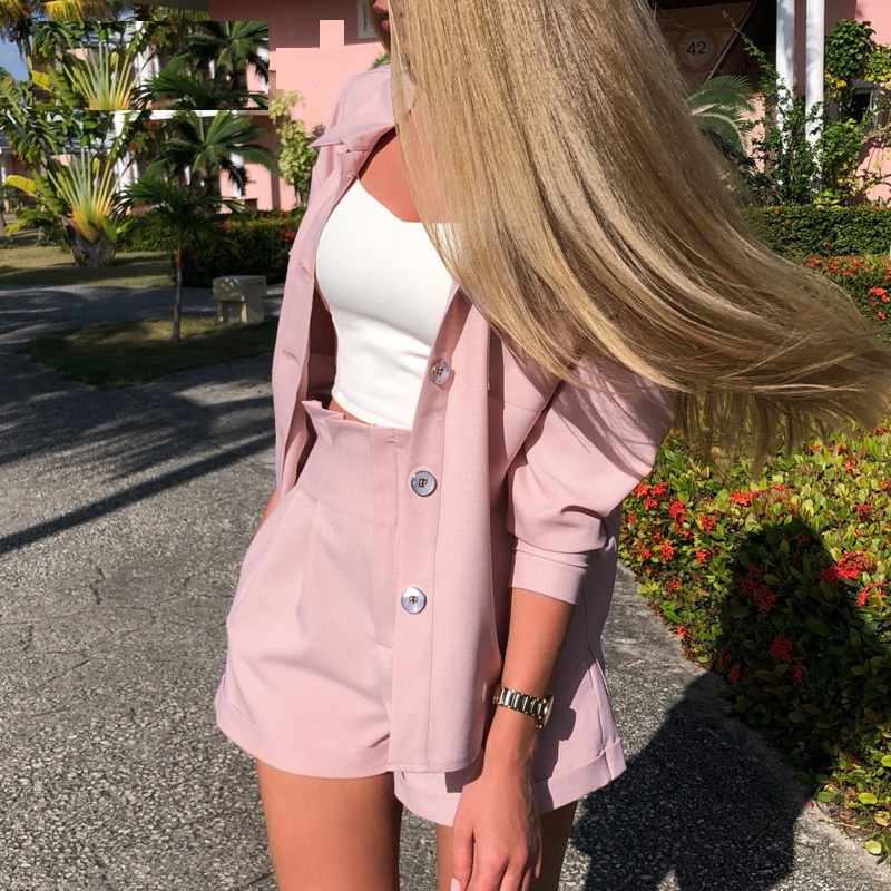 Casual Pockets Buttons Two Piece Short Jumpsuit - Image 4