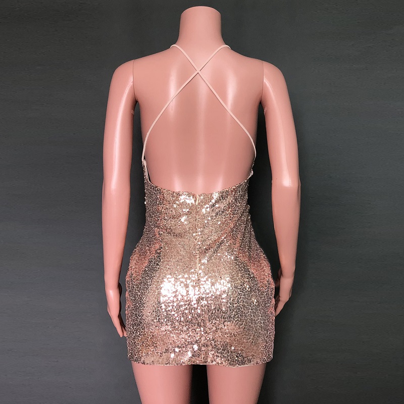 Deep V Neck Glitter Sequined Backless Sexy Dress - Image 5