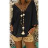 Deep V-neck Loose Blouse Shirt