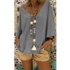 Deep V-neck Loose Blouse Shirt - Image 4