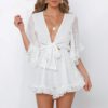 Elegant Flare Sleeve Sexy V Neck Bow Tie Jumpsuit - Image 3