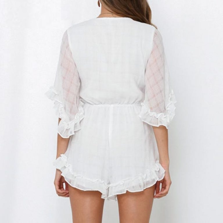 Elegant Flare Sleeve Sexy V Neck Bow Tie Jumpsuit - Image 5