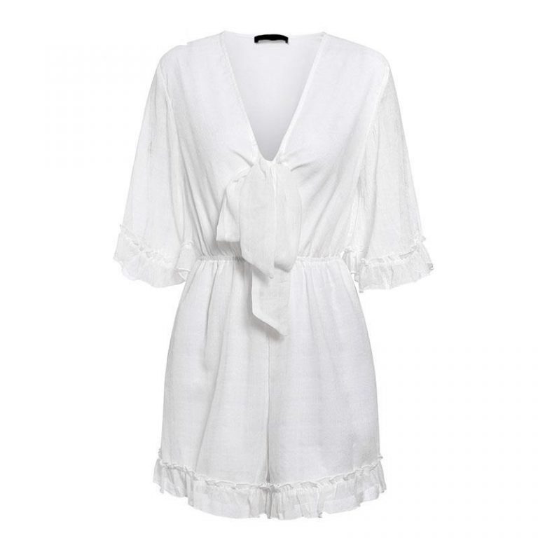 Elegant Flare Sleeve Sexy V Neck Bow Tie Jumpsuit - Image 6