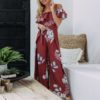 Elegant Floral Print Sashes Off Shoulder Long Jumpsuit - Image 6