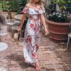 Elegant Floral Print Sashes Off Shoulder Long Jumpsuit