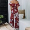 Elegant Floral Print Sashes Off Shoulder Long Jumpsuit - Image 5